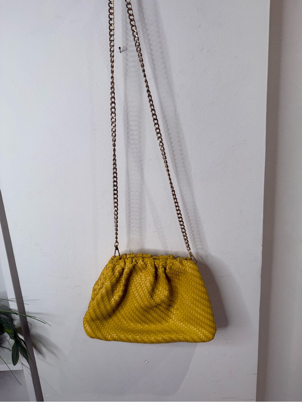 Anthropologie Stylish Yellow Woven Chain-Handle Women’s Shoulder Bag